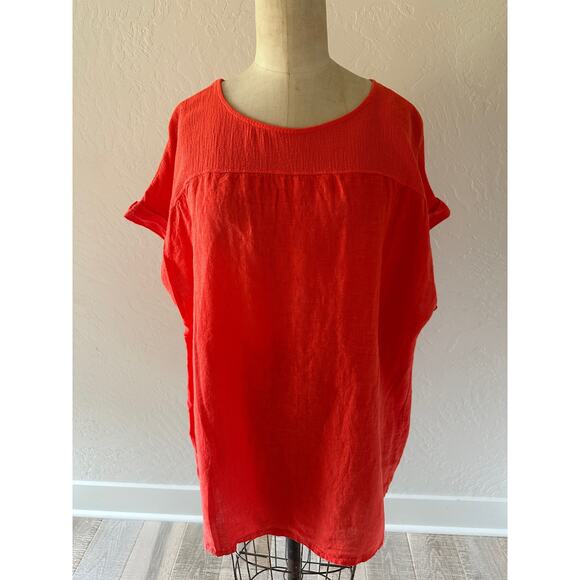 SAIPH LAB | Plus Size NEW Women's 3X Orange 100% Linen Tunic Top Made in Italy - Picture 4 of 12